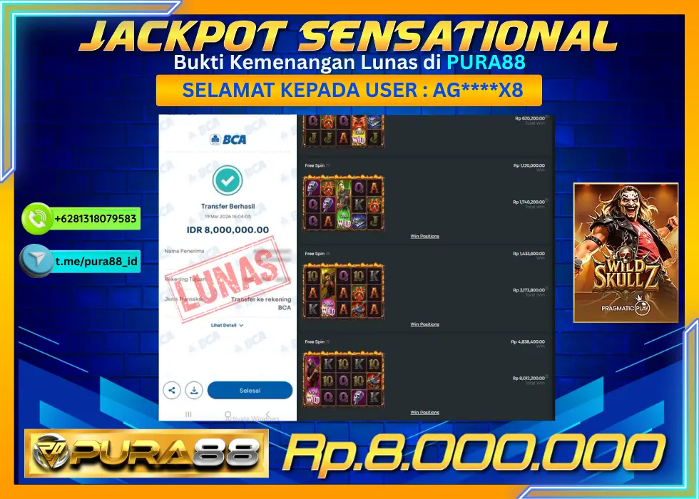 PURA88 JACKPOT WILD SKULLZ Rp 8.000.000,- LUNAS